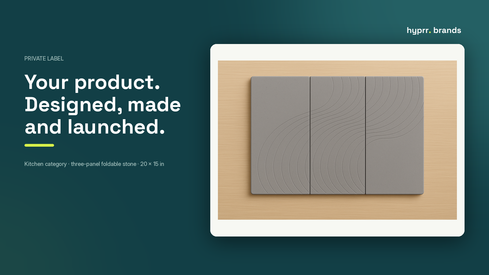 The finished three-panel foldable stone dish mat, a Hyprr private label product