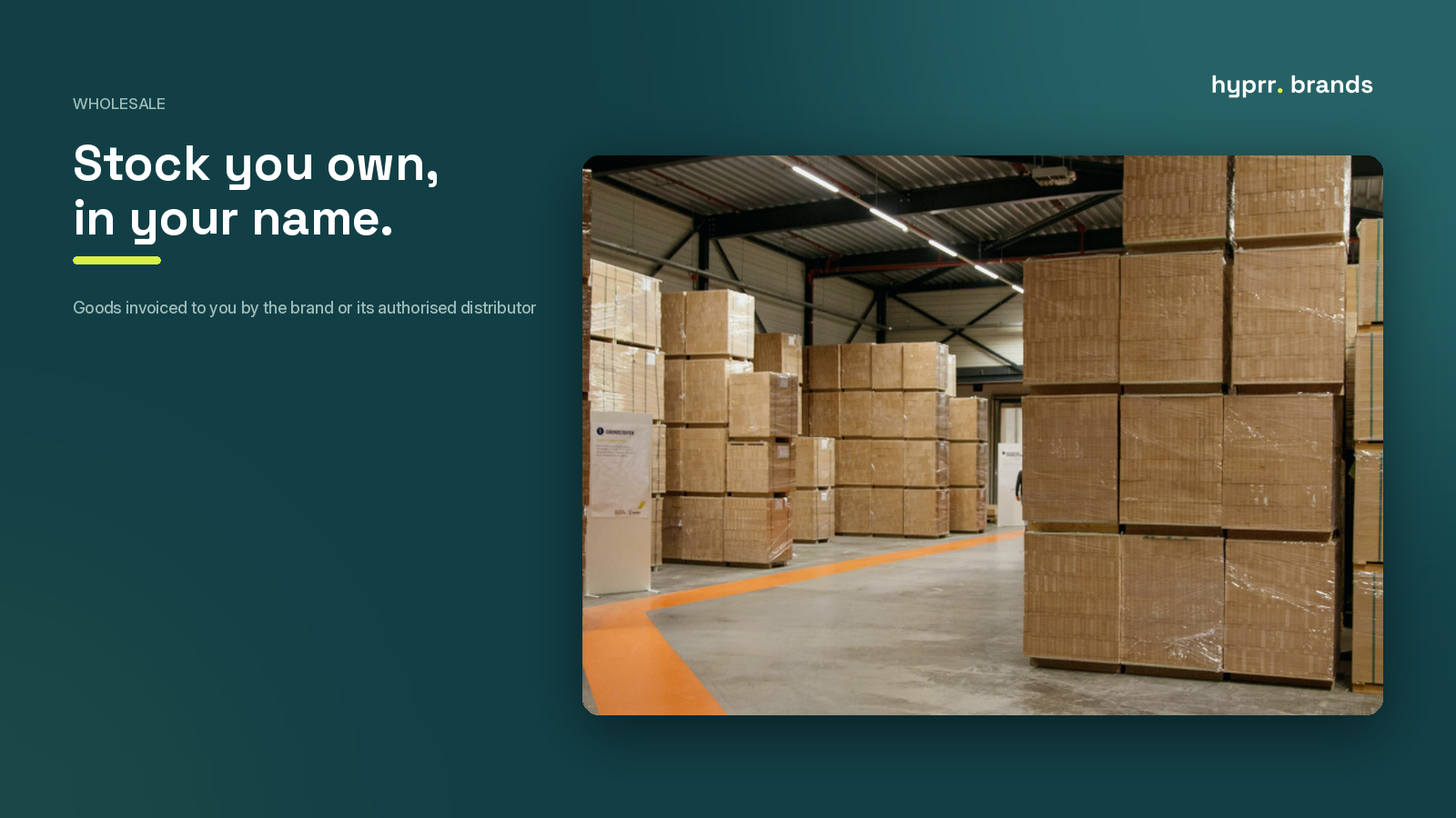 Cartons stacked and shrink-wrapped on pallets in a distribution warehouse
